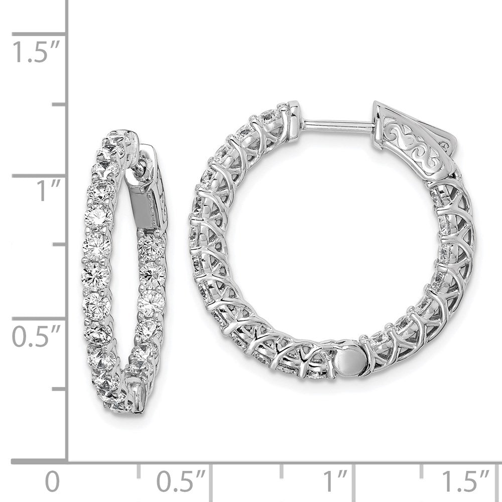QE7987 Sterling Shimmer Sterling Silver Rhodium-plated 40 Stone 2.5mm CZ In and Out Round Hinged Hoop Earrings