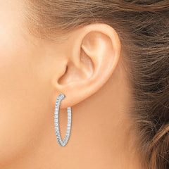 QE7988 Sterling Shimmer Sterling Silver Rhodium-plated 66 Stone 2.5mm CZ In and Out Round Hinged Hoop Earrings