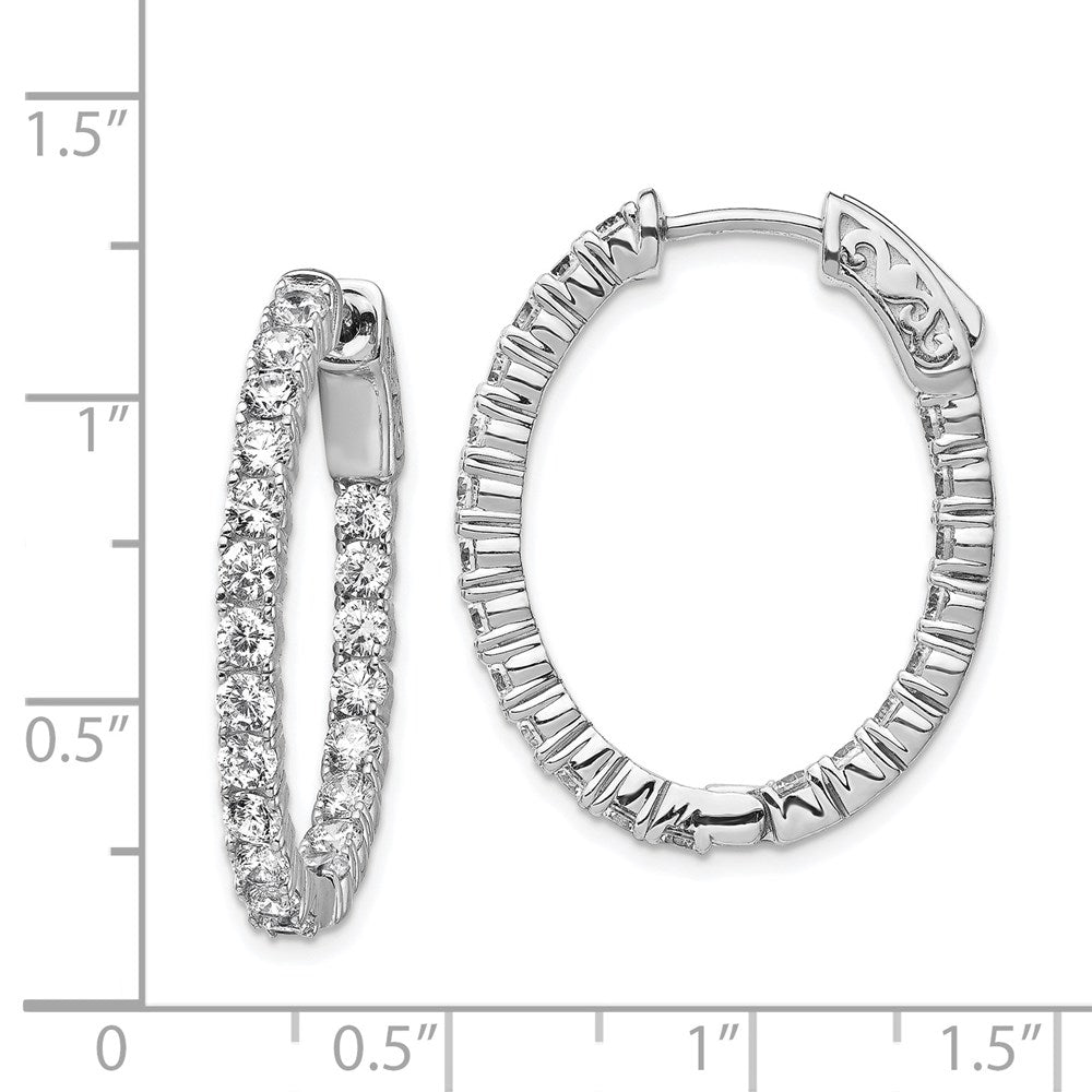 QE7997 Sterling Shimmer Sterling Silver Rhodium-plated 42 Stone 2.5mm CZ In and Out Oval Hinged Hoop Earrings