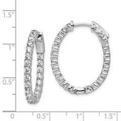 QE7997 Sterling Shimmer Sterling Silver Rhodium-plated 42 Stone 2.5mm CZ In and Out Oval Hinged Hoop Earrings