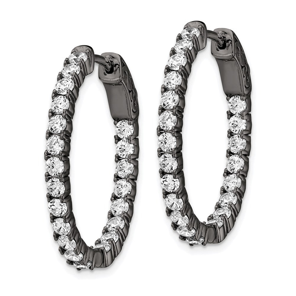 QE7997B Sterling Shimmer Black Rhodium-plated 42 Stone 2.5mm CZ In and Out Oval Hinged Hoop Earrings