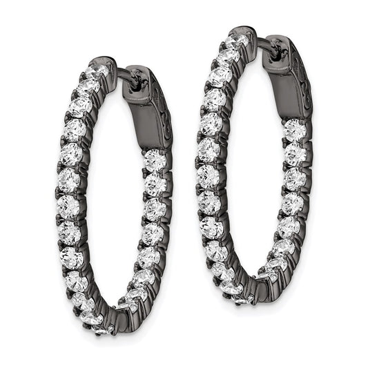 QE7997B Sterling Shimmer Black Rhodium-plated 42 Stone 2.5mm CZ In and Out Oval Hinged Hoop Earrings