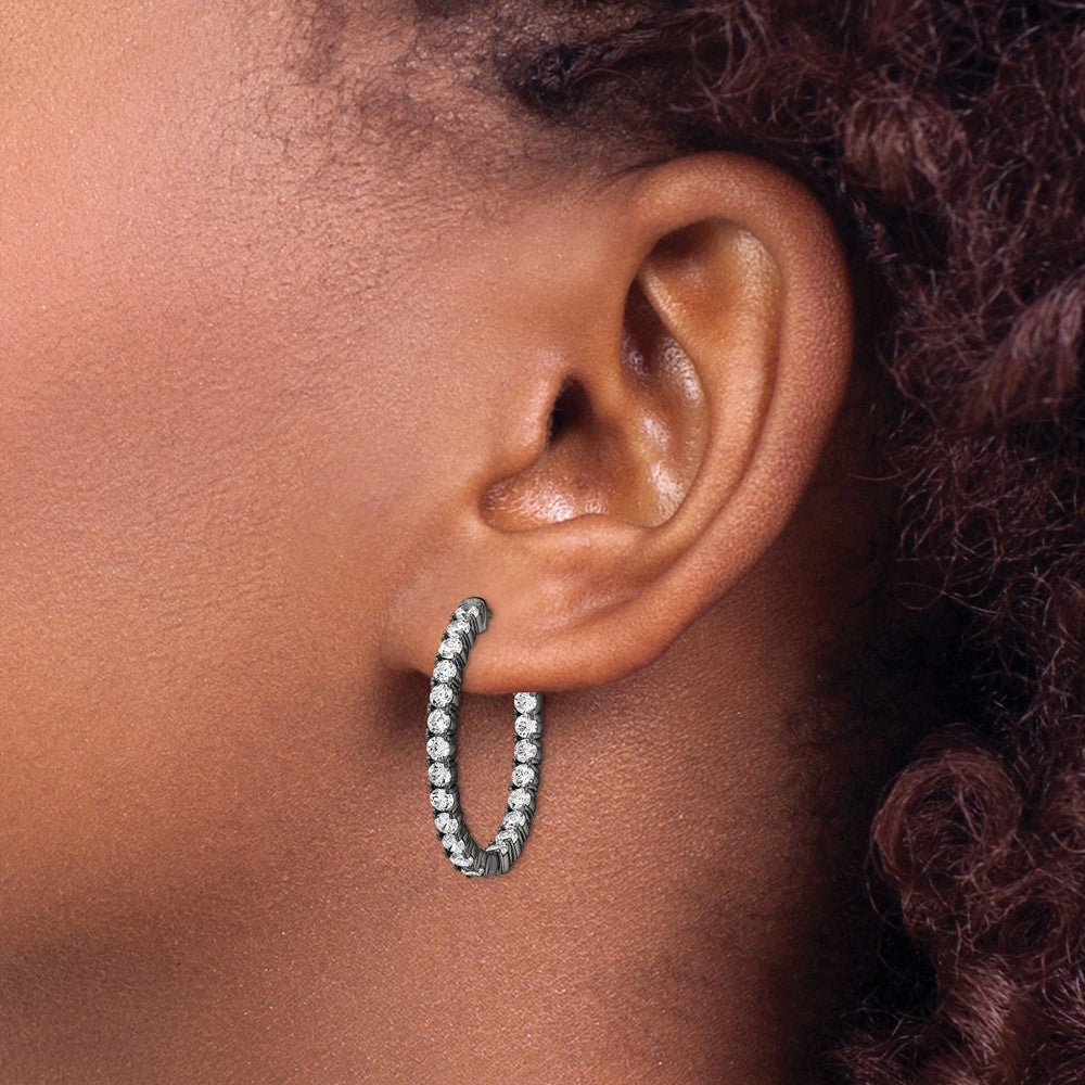 QE7997B Sterling Shimmer Black Rhodium-plated 42 Stone 2.5mm CZ In and Out Oval Hinged Hoop Earrings