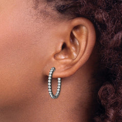QE7997B Sterling Shimmer Black Rhodium-plated 42 Stone 2.5mm CZ In and Out Oval Hinged Hoop Earrings