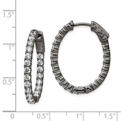 QE7997B Sterling Shimmer Black Rhodium-plated 42 Stone 2.5mm CZ In and Out Oval Hinged Hoop Earrings