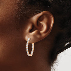 QE7997P Sterling Shimmer Sterling Silver Rose-tone Flash Rose Gold-plated 42 Stone 2.5mm CZ In and Out Oval Hinged Hoop Earrings