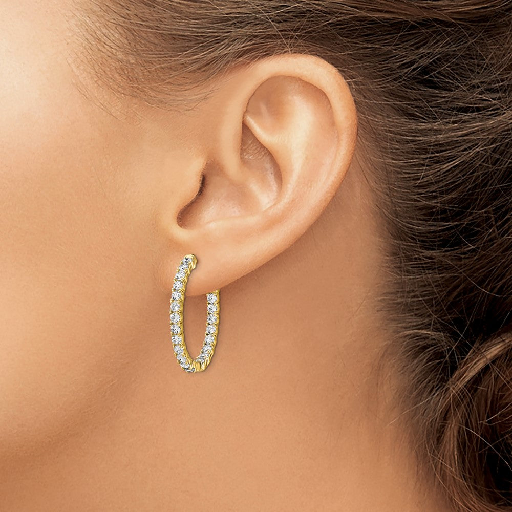 QE7997Y Sterling Shimmer Sterling Silver Gold-tone Flash Gold-plated 42 Stone 2.5mm CZ In and Out Oval Hinged Hoop Earrings