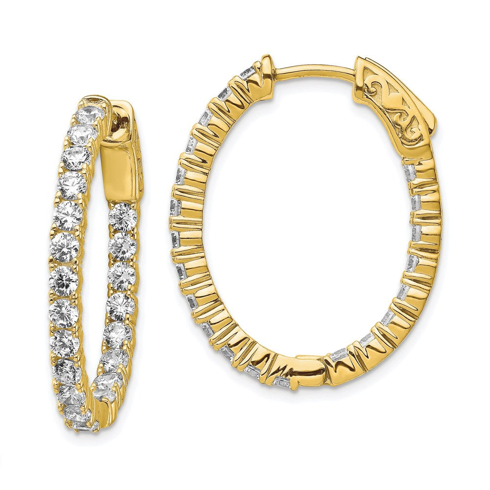 QE7997Y Sterling Shimmer Sterling Silver Gold-tone Flash Gold-plated 42 Stone 2.5mm CZ In and Out Oval Hinged Hoop Earrings