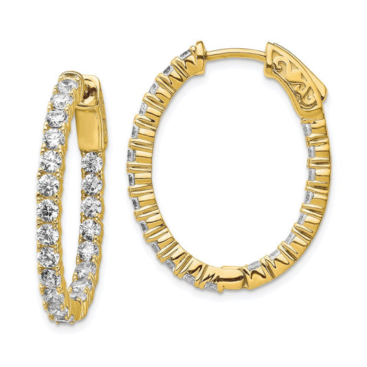 QE7997Y Sterling Shimmer Sterling Silver Gold-tone Flash Gold-plated 42 Stone 2.5mm CZ In and Out Oval Hinged Hoop Earrings
