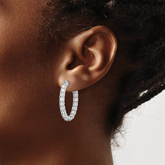 QE7999 Sterling Shimmer Sterling Silver Rhodium-plated 34 Stone 3.0mm CZ In and Out Oval Hinged Hoop Earrings