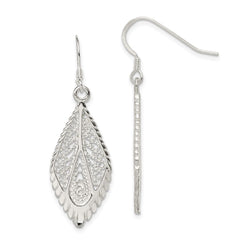 QE7 Sterling Silver Polished & D/C Fancy Filigree Teardrop Dangle Earrings