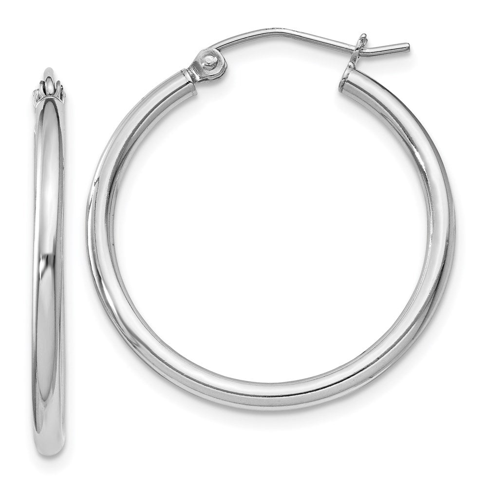 QE800 Sterling Silver Rhodium-plated 2mm Round Hoop Earrings