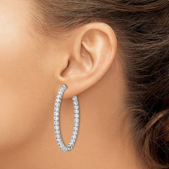 QE8000 Sterling Shimmer Sterling Silver Rhodium-plated 66 Stone 3.0mm CZ In and Out Oval Hinged Hoop Earrings