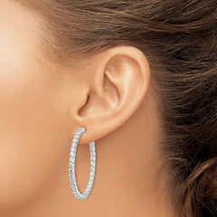 QE8007 Sterling Shimmer Sterling Silver Rhodium-plated 70 Stone 3mm CZ In and Out Round Hinged Hoop Earrings