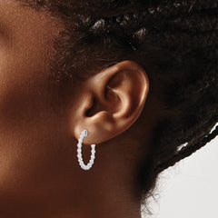 QE8011 Sterling Shimmer Sterling Silver Rhodium-plated 30 Stone 2.3mm CZ In and Out Round Hinged Hoop Earrings