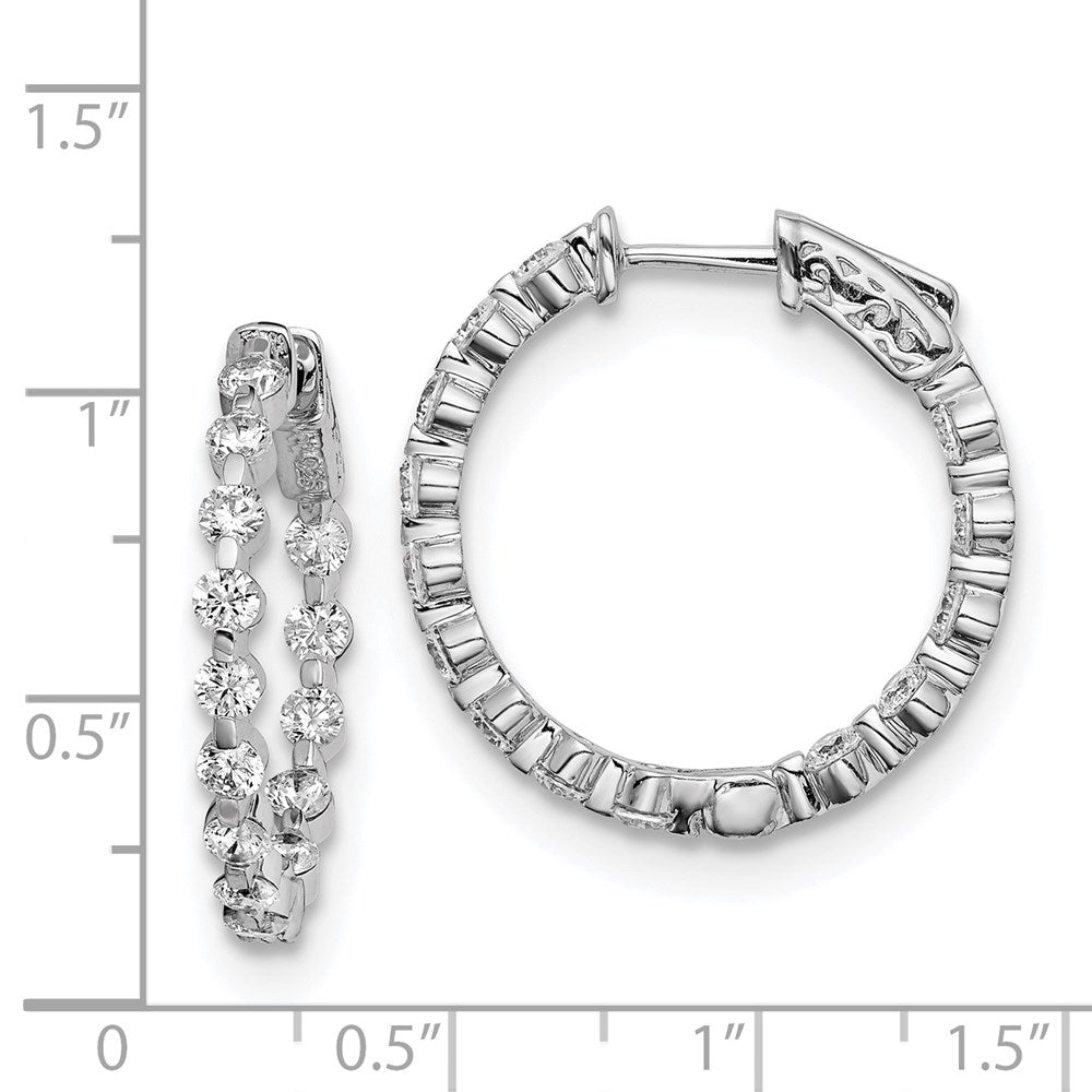 QE8014 Sterling Shimmer Sterling Silver Rhodium-plated 28 Stone 2.7mm CZ In and Out Round Hinged Hoop Earrings