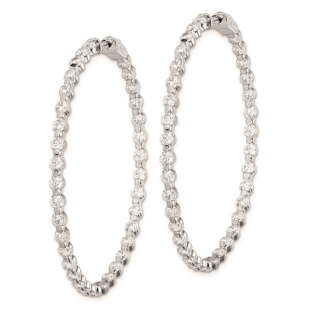 QE8016 Sterling Shimmer Sterling Silver Rhodium-plated 78 Stone 2.75mm CZ In and Out Round Hinged Hoop Earrings