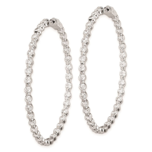 QE8016 Sterling Shimmer Sterling Silver Rhodium-plated 78 Stone 2.75mm CZ In and Out Round Hinged Hoop Earrings