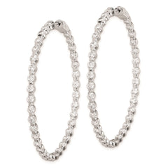 QE8016 Sterling Shimmer Sterling Silver Rhodium-plated 78 Stone 2.75mm CZ In and Out Round Hinged Hoop Earrings