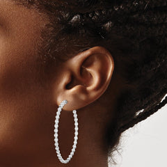 QE8016 Sterling Shimmer Sterling Silver Rhodium-plated 78 Stone 2.75mm CZ In and Out Round Hinged Hoop Earrings