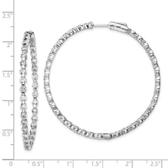 QE8016 Sterling Shimmer Sterling Silver Rhodium-plated 78 Stone 2.75mm CZ In and Out Round Hinged Hoop Earrings