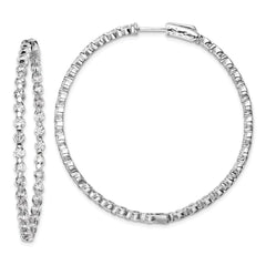 QE8016 Sterling Shimmer Sterling Silver Rhodium-plated 78 Stone 2.75mm CZ In and Out Round Hinged Hoop Earrings