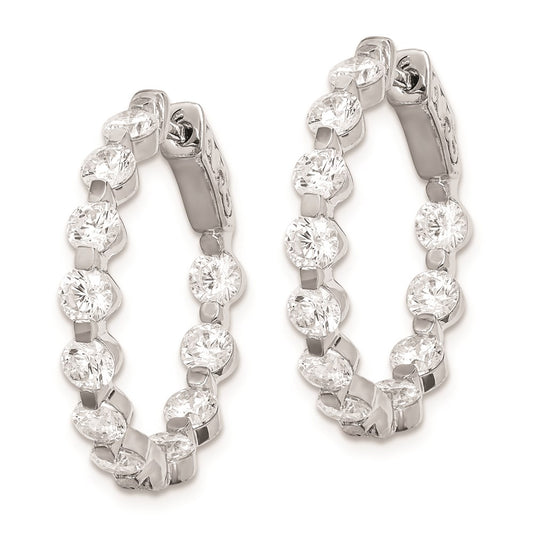 QE8017 Sterling Shimmer Sterling Silver Rhodium-plated 22 Stone 3.5mm CZ In and Out Round Hinged Hoop Earrings