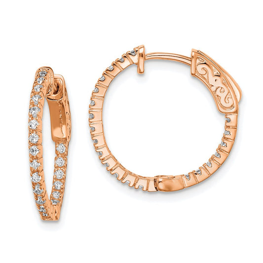 QE8019P Sterling Shimmer Sterling Silver Rose-tone Rose Gold-plated 42 Stone 1.3mm CZ In and Out Round Hinged Hoop Earrings