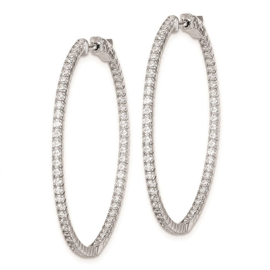 QE8021 Sterling Shimmer Sterling Silver Rhodium-plated 122 Stone 1.3mm CZ In and Out Round Hinged Hoop Earrings