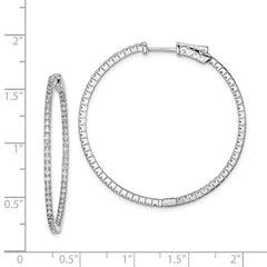 QE8021 Sterling Shimmer Sterling Silver Rhodium-plated 122 Stone 1.3mm CZ In and Out Round Hinged Hoop Earrings