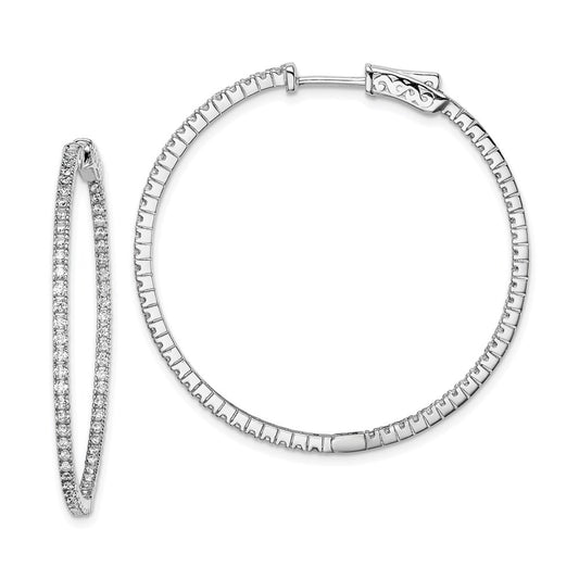 QE8021 Sterling Shimmer Sterling Silver Rhodium-plated 122 Stone 1.3mm CZ In and Out Round Hinged Hoop Earrings