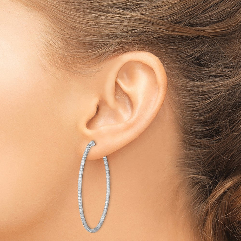 QE8022 Sterling Shimmer Sterling Silver Rhodium-plated 162 Stone 1.2mm CZ In and Out Round Hinged Hoop Earrings