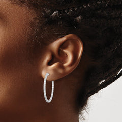 QE8024 Sterling Shimmer Sterling Silver Rhodium-plated 76 Stone 1.6mm CZ In and Out Round Hinged Hoop Earrings