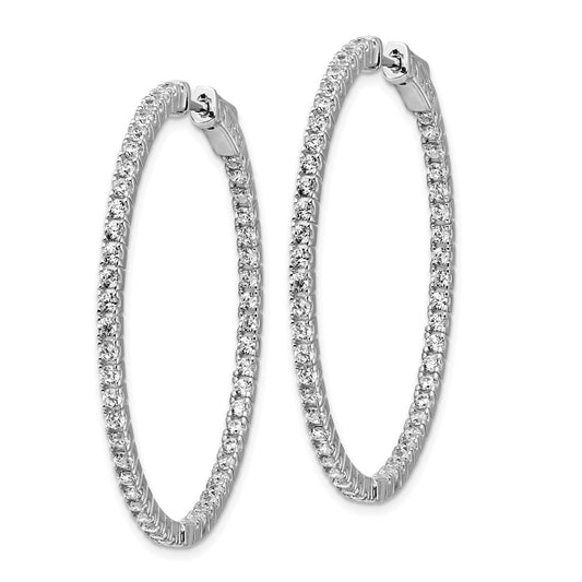 QE8025 Sterling Shimmer Sterling Silver Rhodium-plated 100 Stone 1.6mm CZ In and Out Round Hinged Hoop Earrings