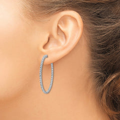 QE8025 Sterling Shimmer Sterling Silver Rhodium-plated 100 Stone 1.6mm CZ In and Out Round Hinged Hoop Earrings