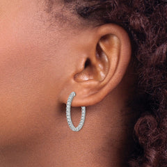 QE8027 Sterling Shimmer Sterling Silver Rhodium-plated 50 Stone 1.9mm CZ In and Out Round Hinged Hoop Earrings