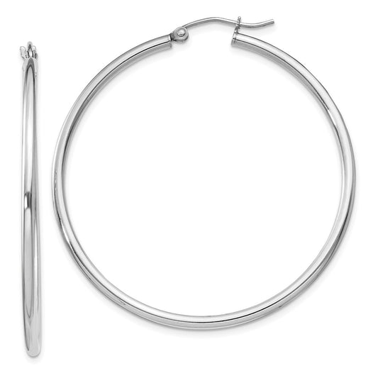 QE804 Sterling Silver Rhodium-plated 2mm Round Hoop Earrings