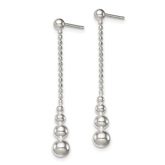 QE8053 Sterling Silver Polished Teardrop & Bead Post Dangle Earrings