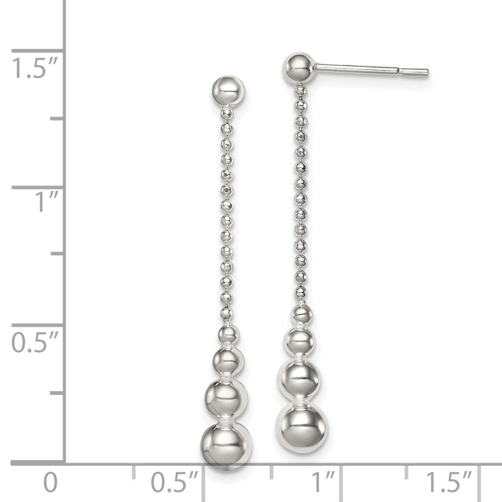 QE8053 Sterling Silver Polished Teardrop & Bead Post Dangle Earrings