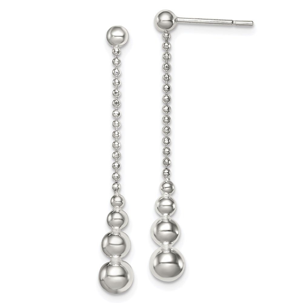 QE8053 Sterling Silver Polished Teardrop & Bead Post Dangle Earrings