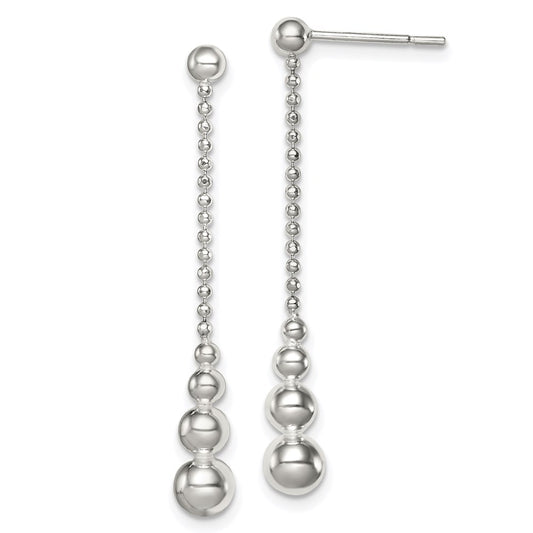 QE8053 Sterling Silver Polished Teardrop & Bead Post Dangle Earrings