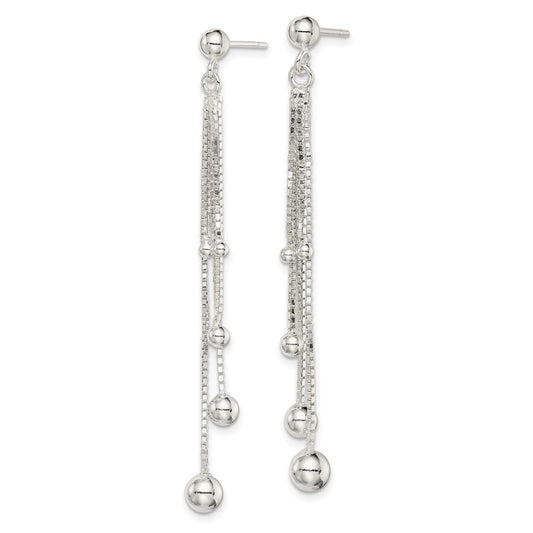 QE8055 Sterling Silver Polished Graduated Beaded Chain Post Dangle Earrings