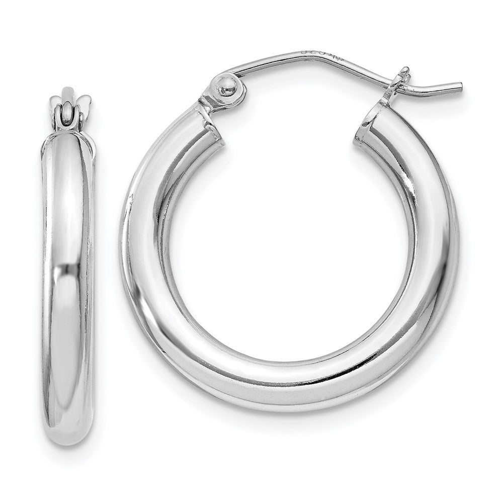 QE807 Sterling Silver Rhodium-plated 3mm Round Hoop Earrings