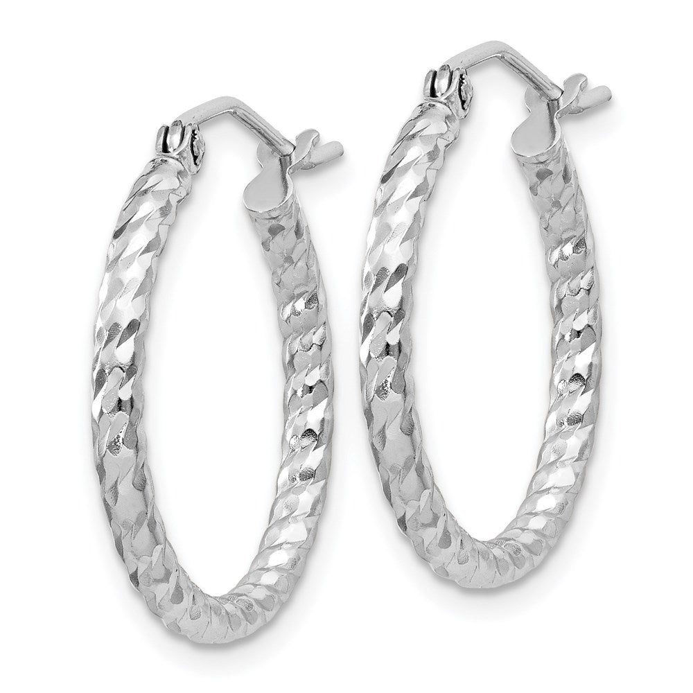 QE8075 Sterling Silver Rhodium Plated Diamond-cut 2x20mm Hoop Earrings