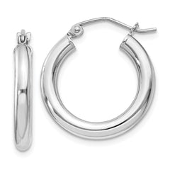 QE807 Sterling Silver Rhodium-plated 3mm Round Hoop Earrings