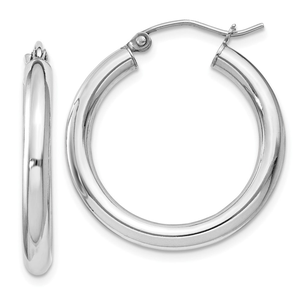 QE808 Sterling Silver Rhodium-plated 3mm Round Hoop Earrings