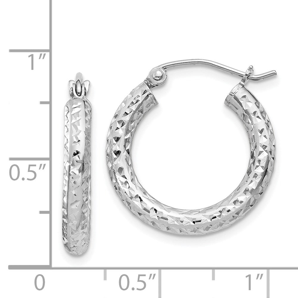 QE8086 Sterling Silver Rhodium-plated D/C 3x20mm Hoop Earrings