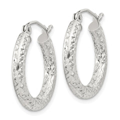 QE8086SP Sterling Silver D/C 3x20mm Hoop Earrings