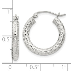 QE8086SP Sterling Silver D/C 3x20mm Hoop Earrings