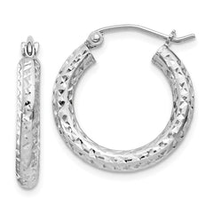 QE8086 Sterling Silver Rhodium-plated D/C 3x20mm Hoop Earrings